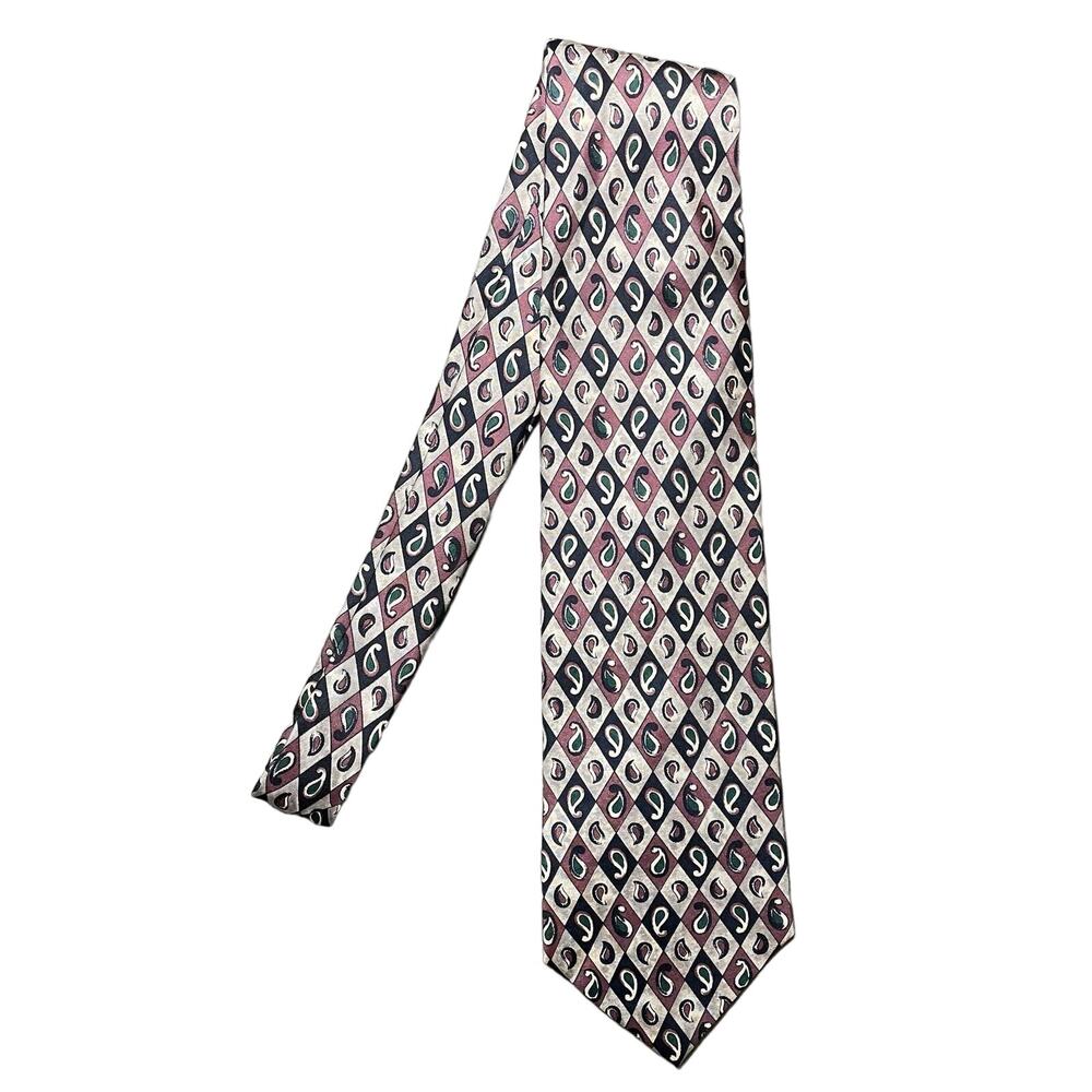 NEW Pierre Cardin All Silk Tie Vintage Deadstock Paisley Diamond Pattern Necktie